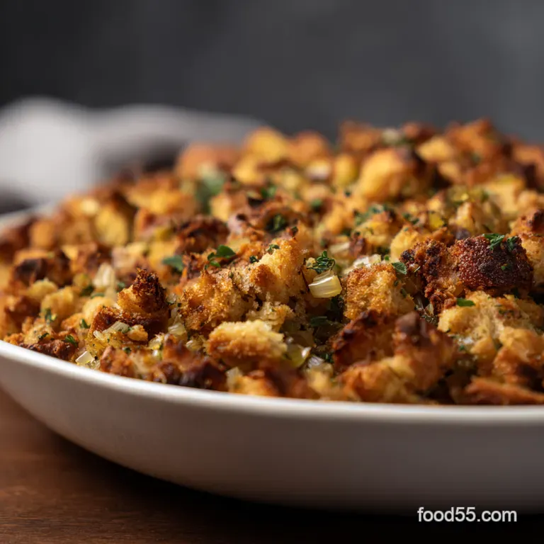 Grandmas Perfect Sage Onion Bread Stuffing presentation