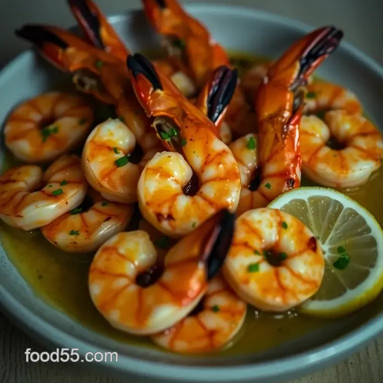 Grilled Colossal Shrimp with Garlic-Lemon Butter presentation