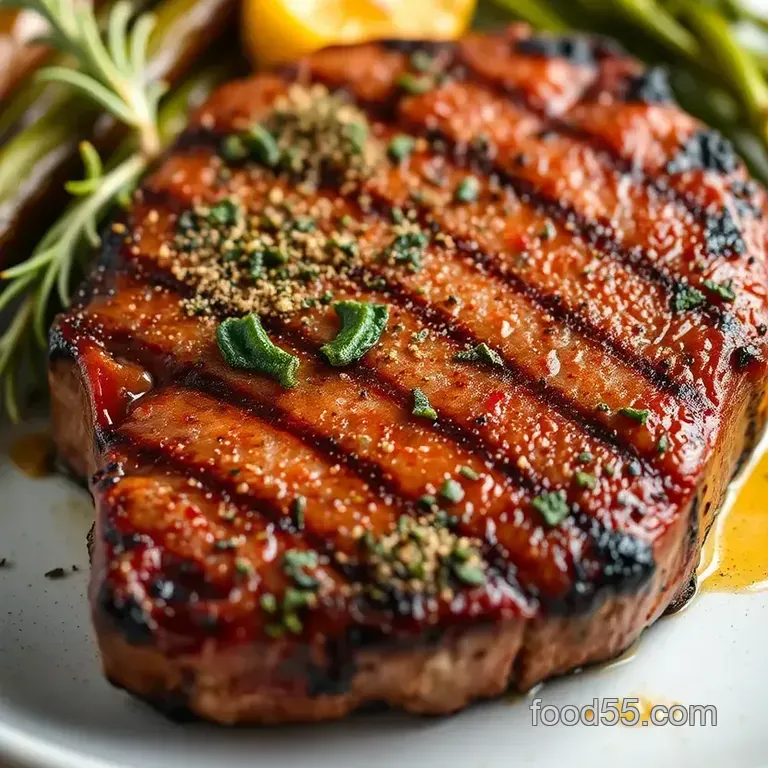 Grilled Sirloin Steak with Savory Herb Crust presentation