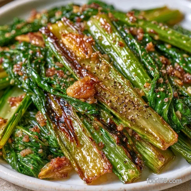Neatly stacked vibrant green stems drizzled with golden lemon oil and sprinkled with coarse flaky sea salt.