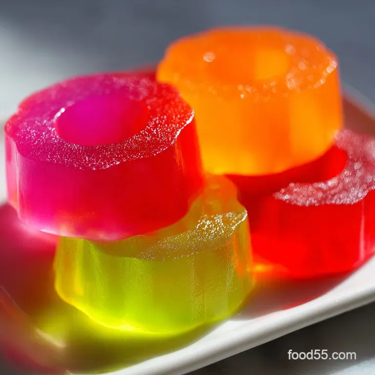 Spooky green jello shot with a gummy worm slithering out, presented on a glossy black tray with creepy crawly decorations.