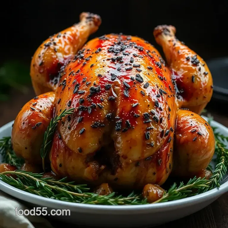 Hen in the Woods: A Rustic Roasted Hen with Wild Mushrooms and Thyme presentation