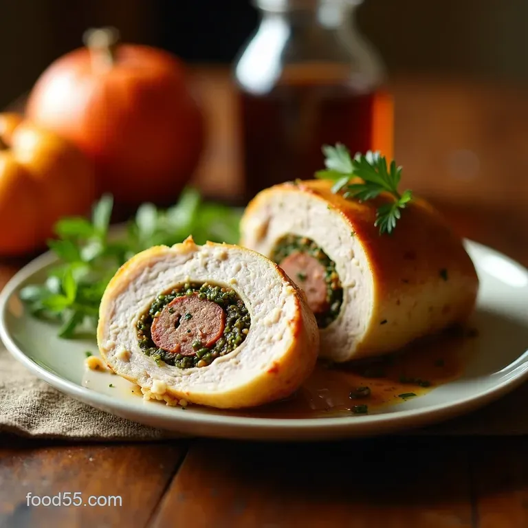Herb Sausagestuffed Turkey Breast with Pan Gravy presentation