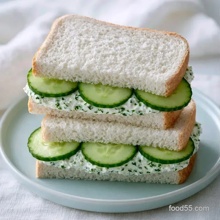 Neatly arranged crustless finger sandwiches on a white platter, garnished with fresh sprigs of green dill.