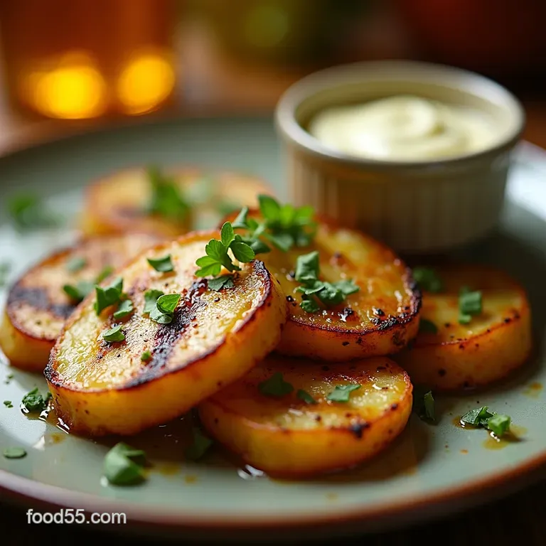 Charred Herby Grilled Potato Slabs with Zesty Lemon Aioli presentation