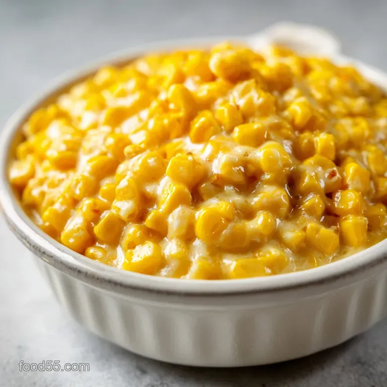 A ramekin brimming with luscious, buttery corn, its soft texture highlighted by a scattering of fresh green herbs.