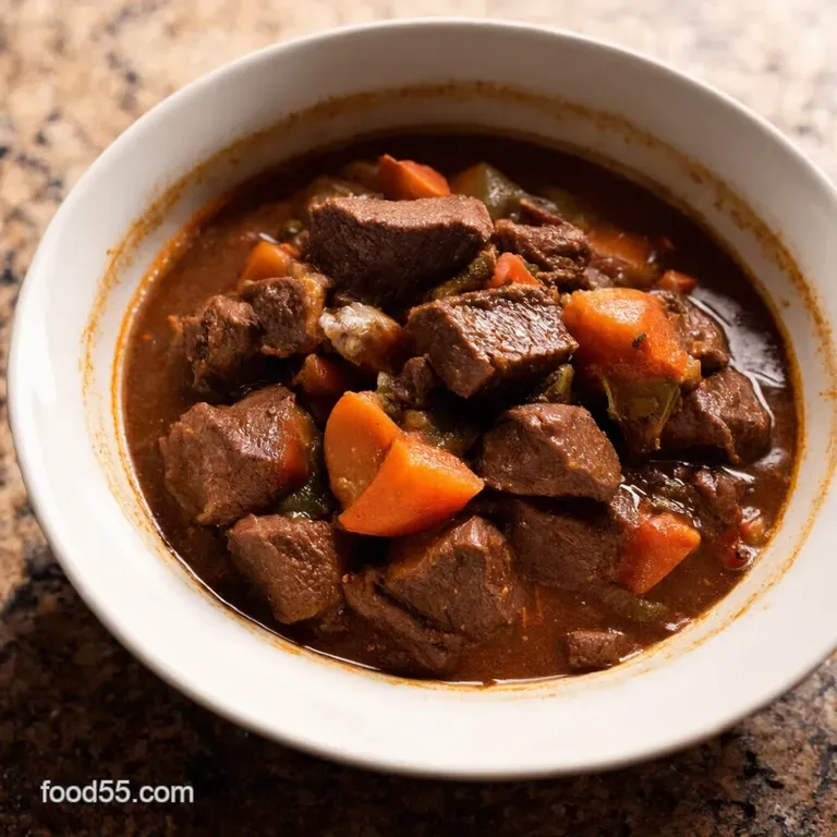 Homestyle Slow Cooker Beef Stew Rich Forktender Chuck Root Veg presentation