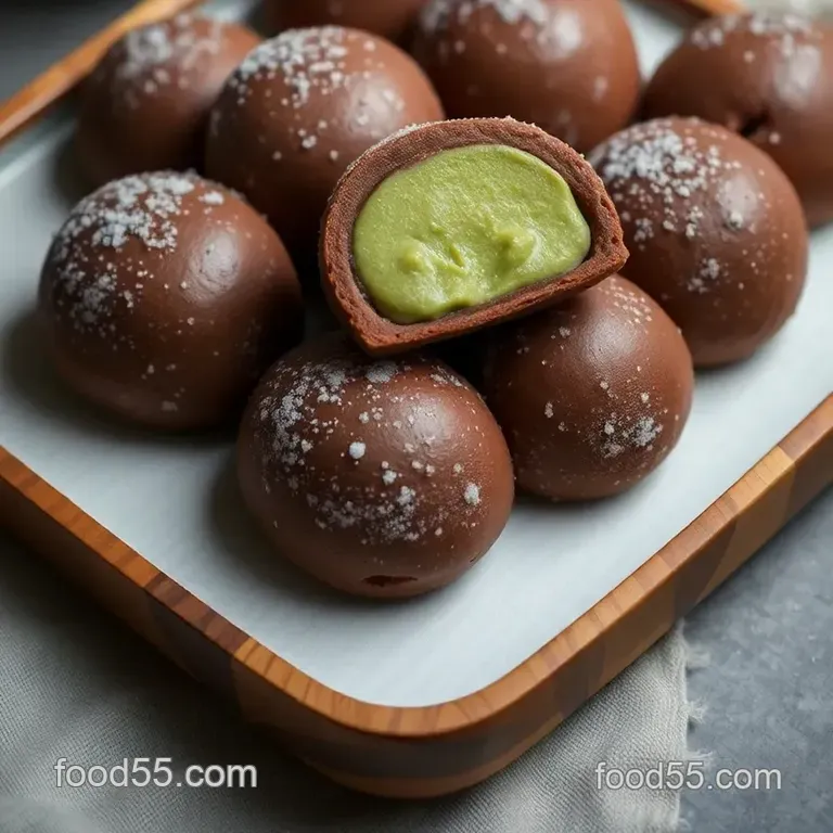Japanese Chocolate Mochi with Matcha Filling presentation