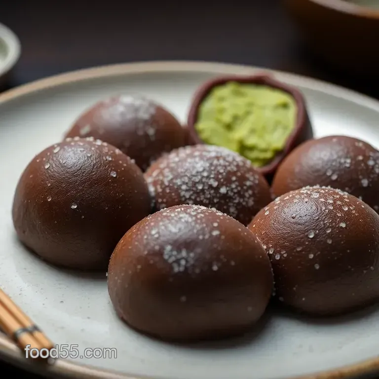 Japanese Chocolate Mochi with Matcha Filling