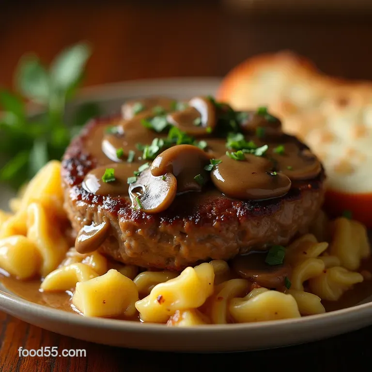 The Homestyle Classic Perfectly Juicy Salisbury Steak with Velvety Mushroom Gravy presentation