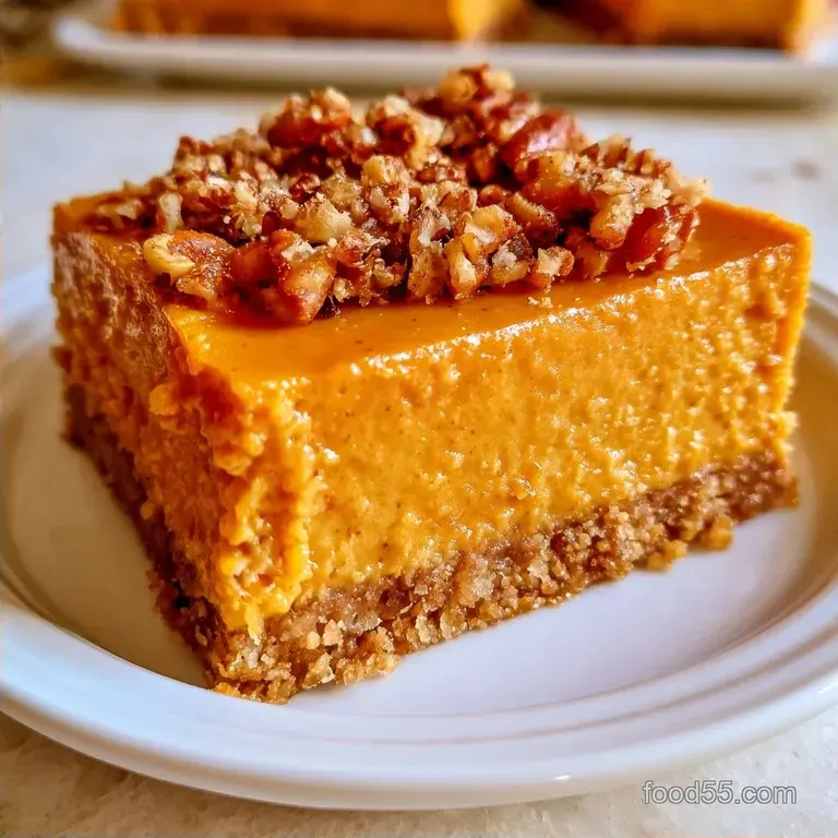 Keto Pumpkin Cheesecake Bars with Pecan Crust