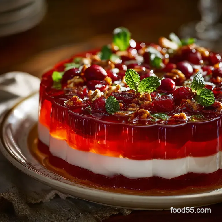 Cranberry Jello Salad with Cream Cheese Topping: the Jewel of the Feast presentation