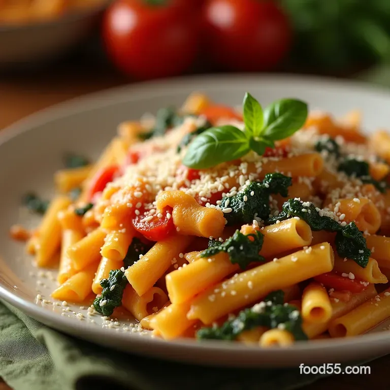 Lean Baked Ziti with Wilted Spinach Ricotta Clouds presentation