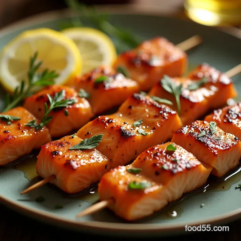 Sunshine Salmon Skewers with Lemondill Marinade presentation
