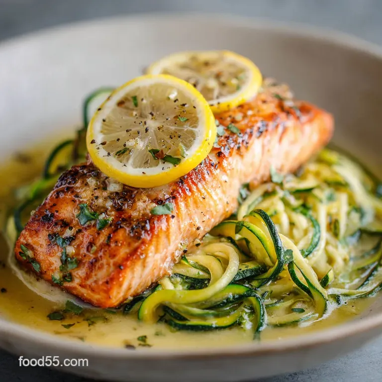 PanSeared Lemon Garlic Butter Salmon with Crisp Zucchini Noodles Zoodles