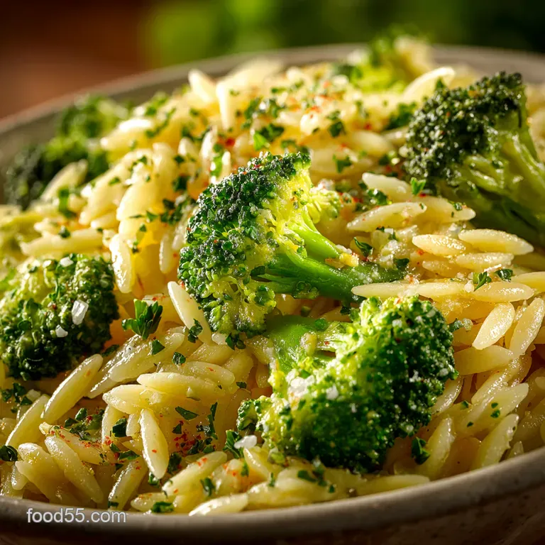 Lemongarlic Broccoli and Orzo Bright Cheesy Onepan Pasta presentation