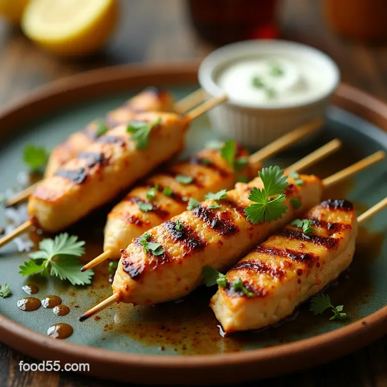 Lemongarlic Grilled Chicken Kabobs with Yogurtcucumber Sauce presentation