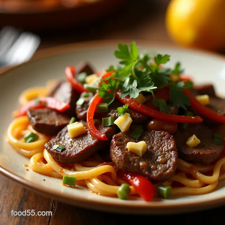 Lomo Saltado Classic Peruvian Beef Stirfry with Fries Rice presentation