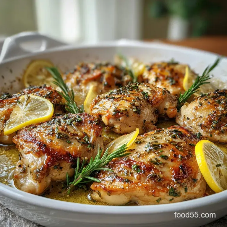 Perfectly seared chicken breast with golden edges, artfully arranged with bright green herbs, hinting at a flavorful, low-...