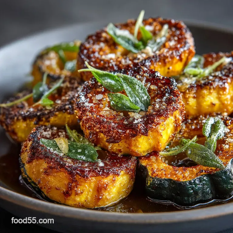 MapleBrown Butter Roasted Acorn Squash with Crisp Sage presentation