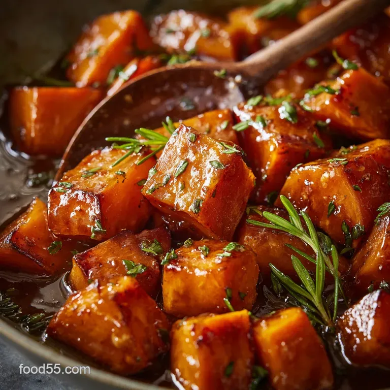 Maple Glazed Roasted Sweet Potatoes Sticky Spiced Perfectly Caramelized presentation