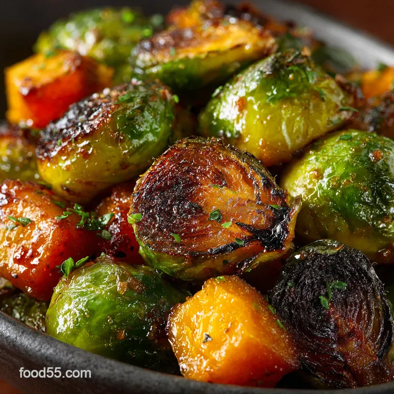 MapleSoy Roasted Brussels Sprouts and Butternut Squash