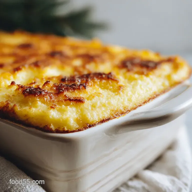 A spoonful of fluffy, golden mashed potato casserole. Topped with herbs and a drizzle of melted butter for elegant present...