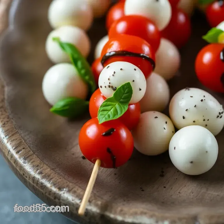 Mini Caprese Skewers with Balsamic Glaze presentation