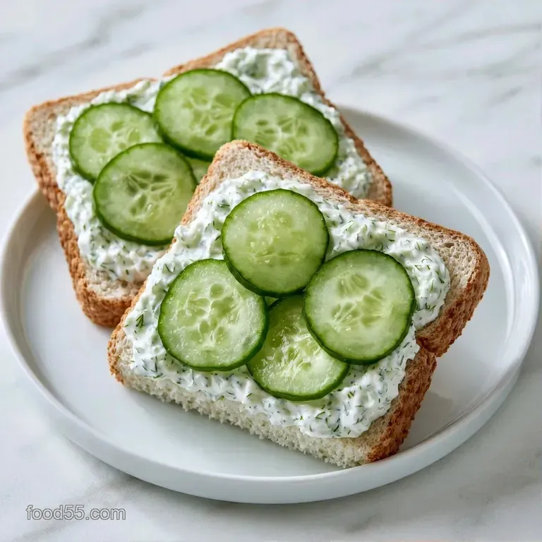 Neatly arranged crustless tea sandwiches on a white ceramic platter, garnished with sprigs of fresh green mint.