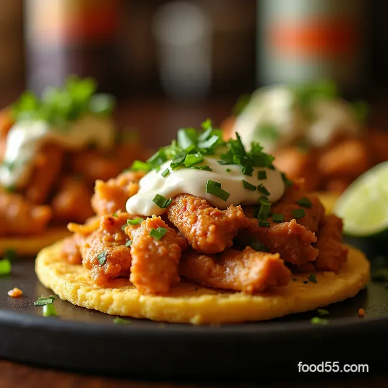 Pubstyle Nacholoaded Chicken Tostadas with Quick Chipotle Crema presentation