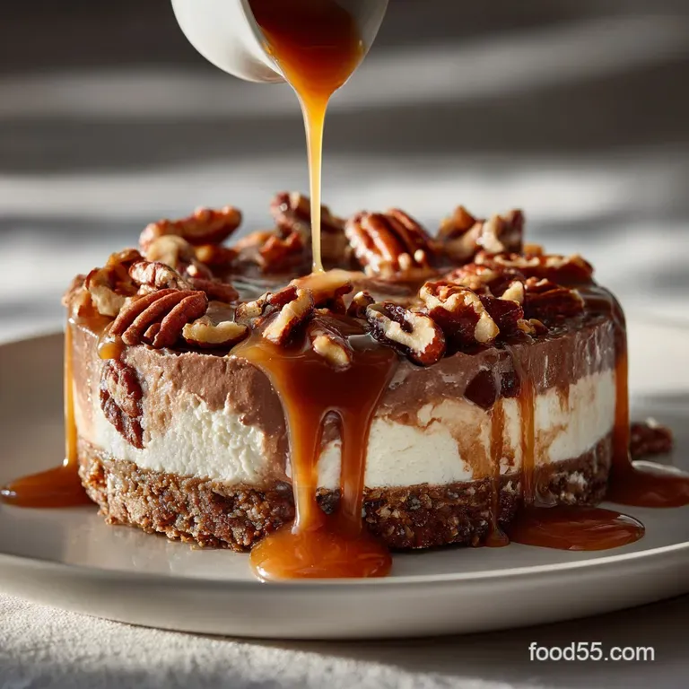 The Decadent Nobake Turtle Lush Chocolate Caramel Pecan Delight presentation