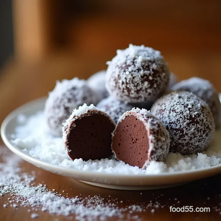 The Ultimate Nobake Fudge Snow Balls Rich Velvety Chocolate Truffles Rolled in Coconut Snow presentation