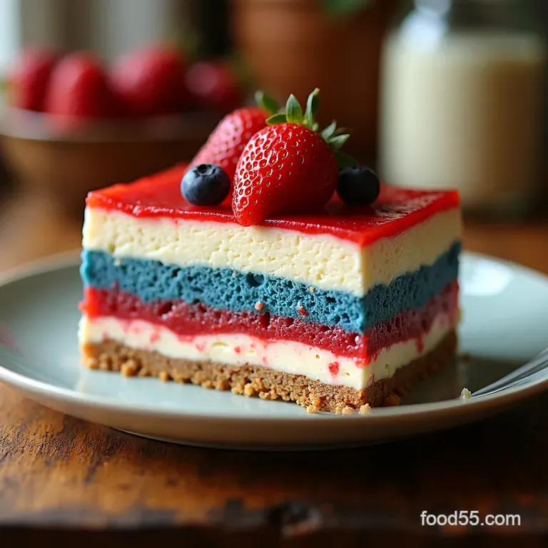 Nobake Red White Blue Trilayer Cheesecake presentation