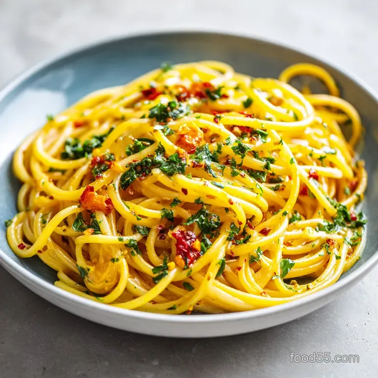 A single serving of twirled pasta topped with bright red tomatoes and fresh green basil leaves, showcasing a simple, elega...