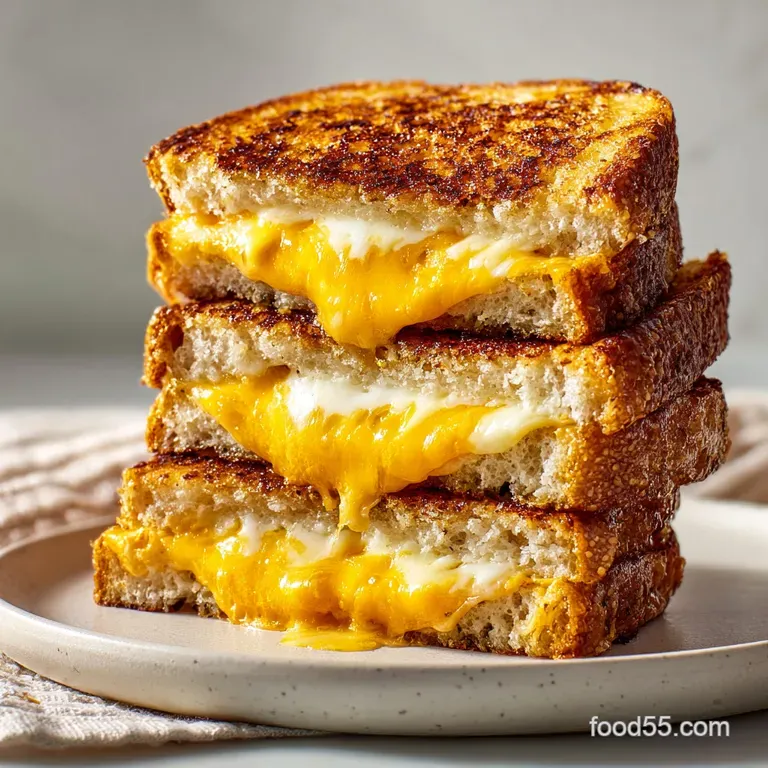 Buttery, toasted grilled cheese triangle propped against a vibrant red tomato soup bowl; steam rises, hinting at warmth an...