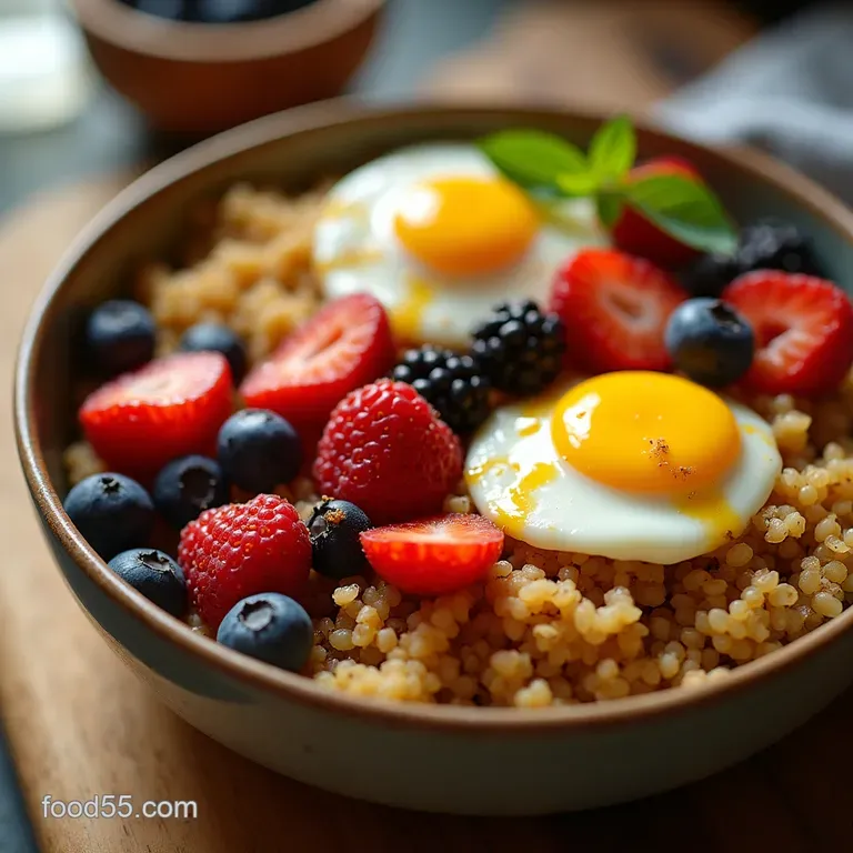 Sunshine Start Overnight Spiced Quinoa Breakfast Bowls with Summer Berries Lemon Drizzle presentation