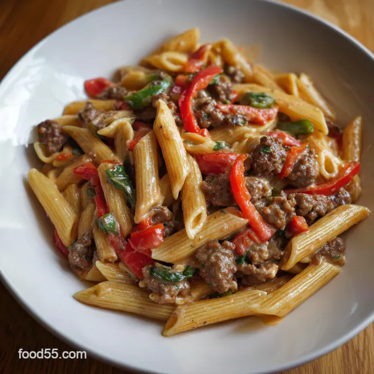 Penne Rigate with Sausage Peppers and a Whisper of Cream