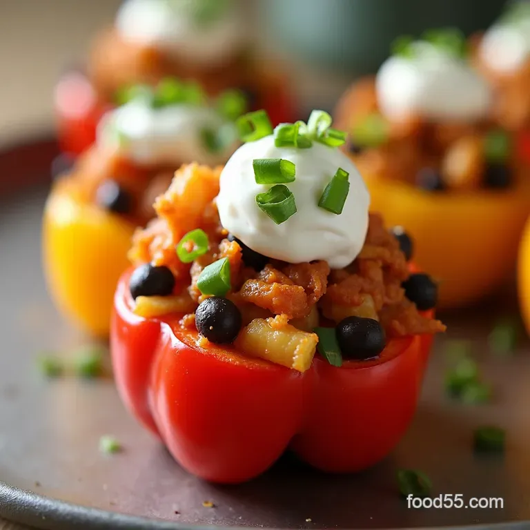 Rainbow Loaded Mini Bell Pepper Nacho Boats Turkey Black Bean