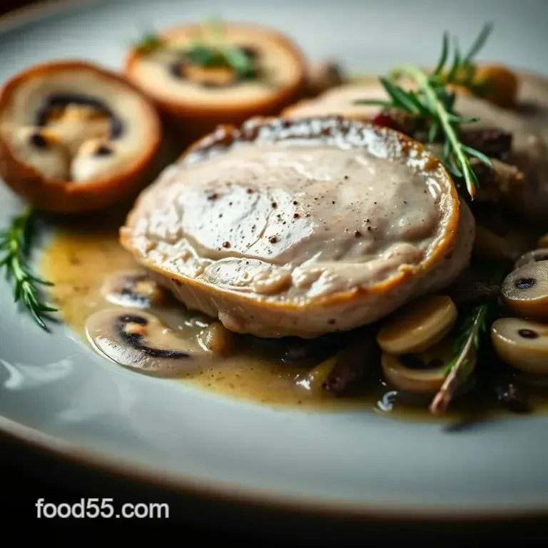 Pheasant Sous Vide with Mushroom and Herb Sauce presentation