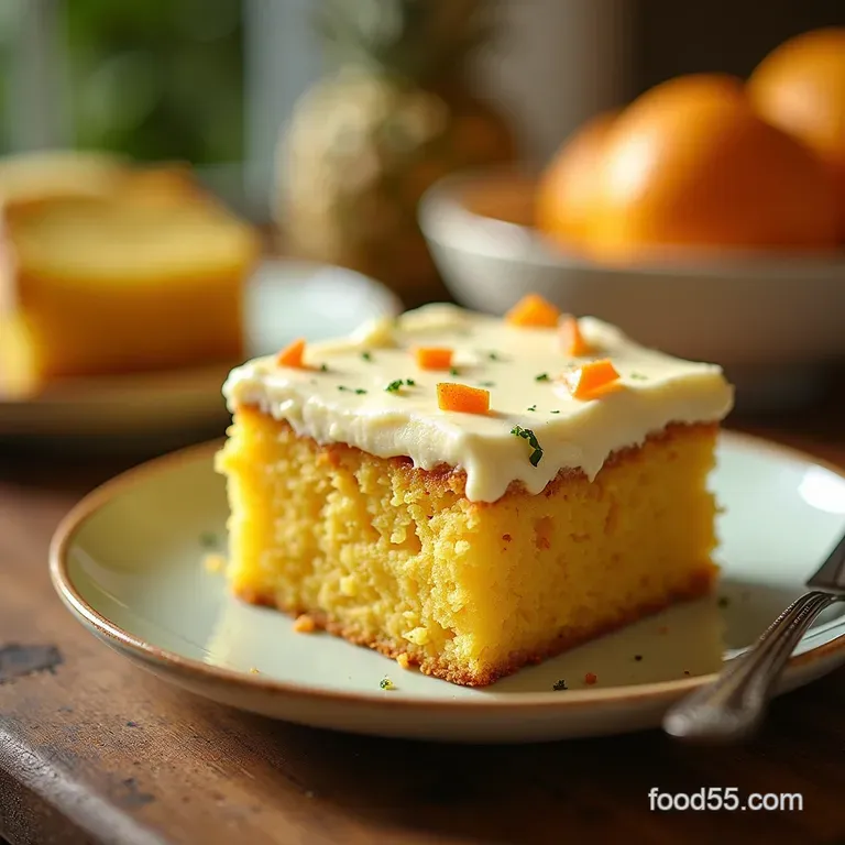 Sunshine Spice Tropical Pineapple Zucchini Cake with Tangy Cream Cheese Frosting presentation