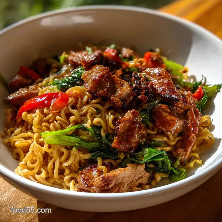 Pork Ramen Stir Fry: Quick Crispy Unctuous presentation