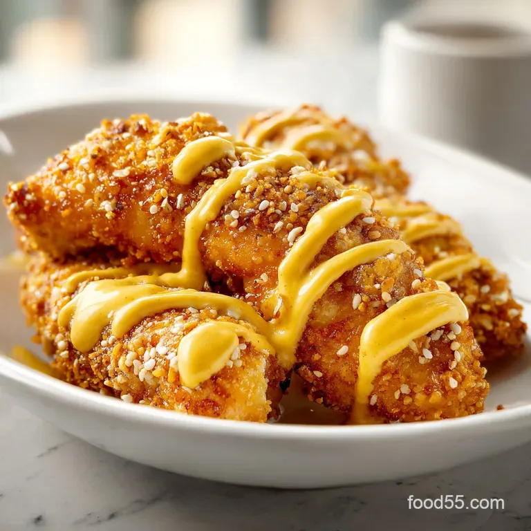 Pretzel Chicken with Mustard Cheddar Sauce