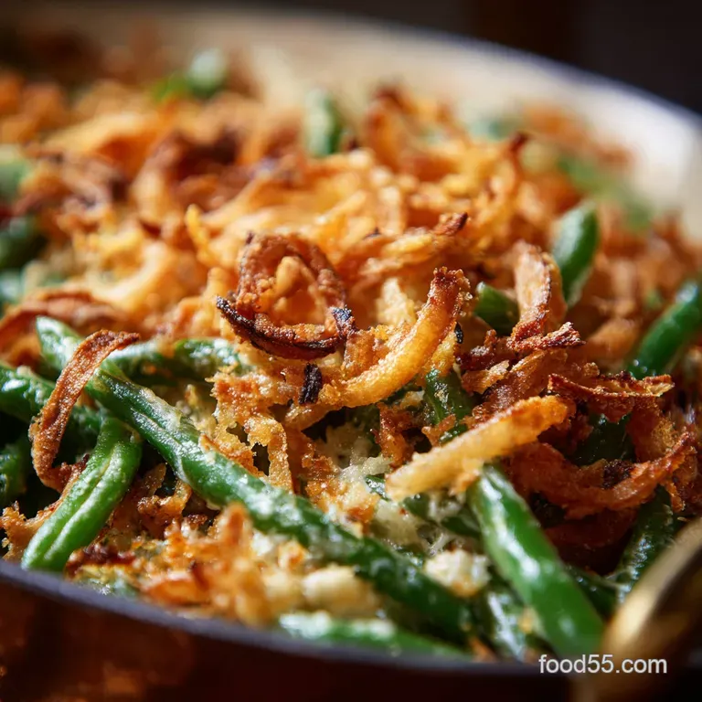 Green Bean Casserole: the Proper Pub-Style Bake with Crispy Shallots presentation