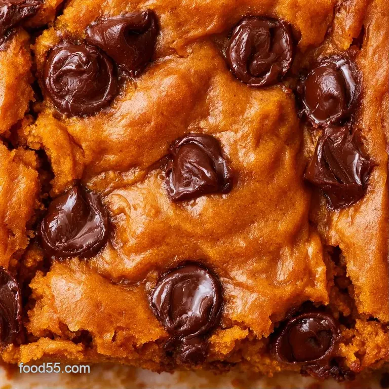A neat stack of soft, orange-hued dessert squares with melted chocolate, served on a clean white ceramic plate.