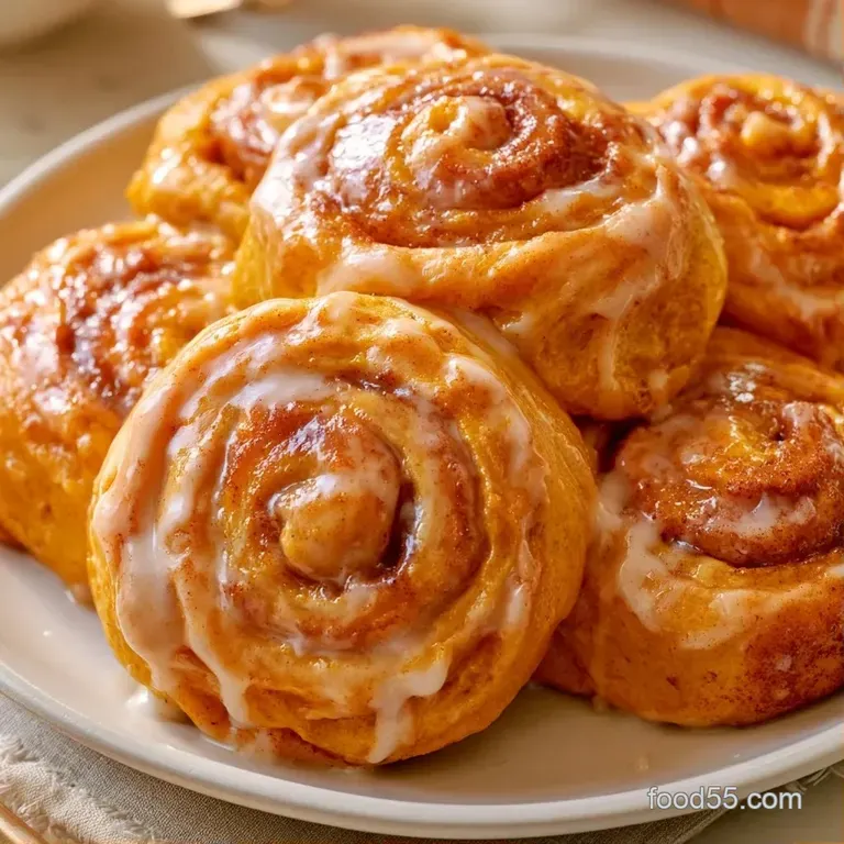 A single swirl of spiced orange bread on a white plate with a glossy glaze drizzle and a dusting of cinnamon.