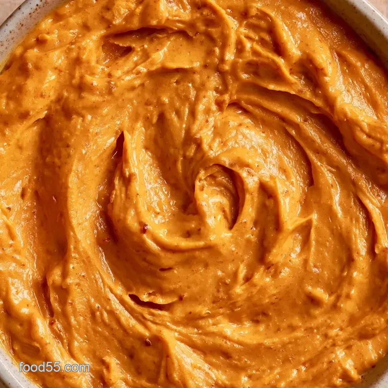 A swirl of creamy orange dip in a glass bowl surrounded by toasted baguette slices and crisp autumn apple wedges.
