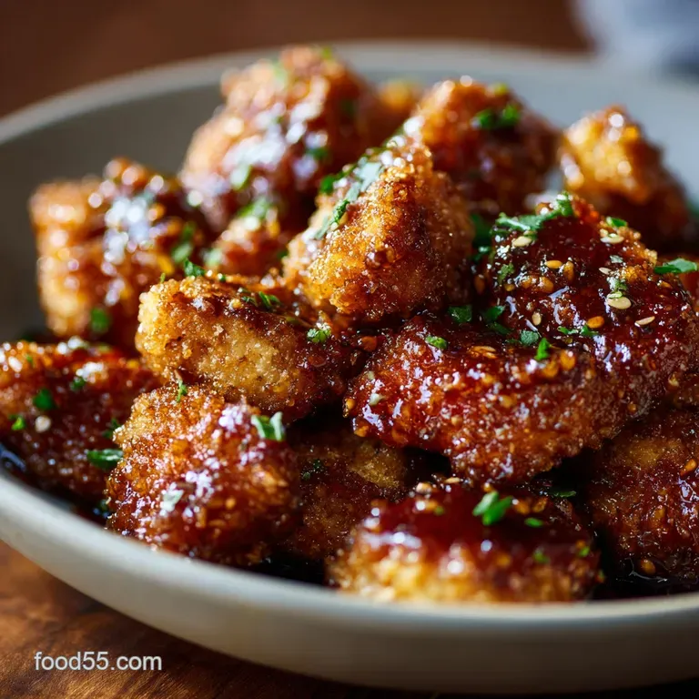 Crispy Golden Honey Garlic Chicken Bites Sticky Sweet Savoury Perfection presentation