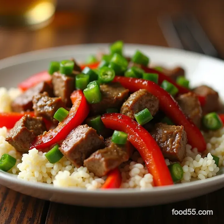 Quick Easy Pepper Steak Stirfry presentation