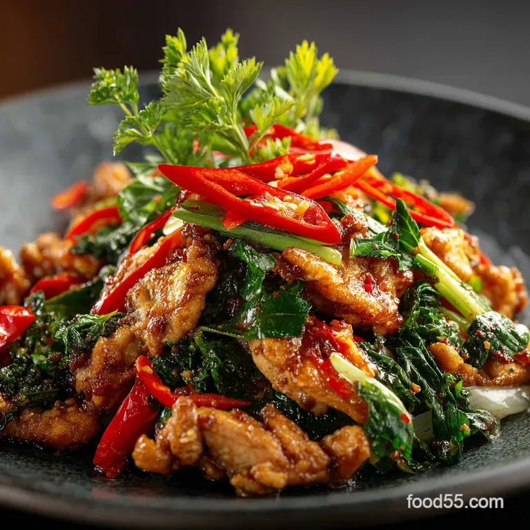 Quick Thai Basil Chicken Pad Krapow Gai presentation