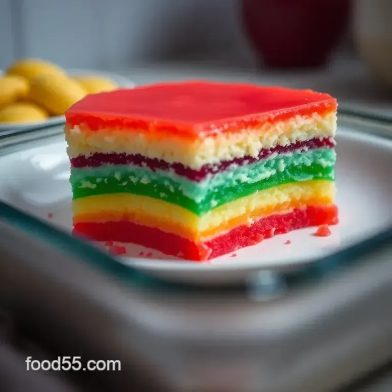 Rainbow Jell-O Poke Cake presentation